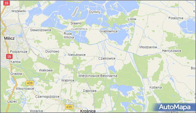 mapa Czatkowice gmina Milicz, Czatkowice gmina Milicz na mapie Targeo