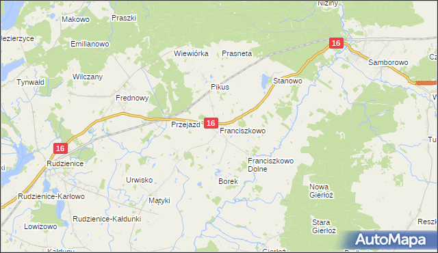 mapa Franciszkowo gmina Iława, Franciszkowo gmina Iława na mapie Targeo