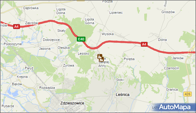 mapa Góra Świętej Anny gmina Leśnica, Góra Świętej Anny gmina Leśnica na mapie Targeo