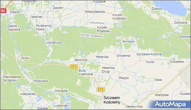 mapa Helenów gmina Szczawin Kościelny, Helenów gmina Szczawin Kościelny na mapie Targeo