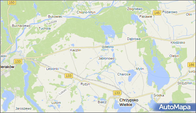 mapa Jabłonowo gmina Sieraków, Jabłonowo gmina Sieraków na mapie Targeo