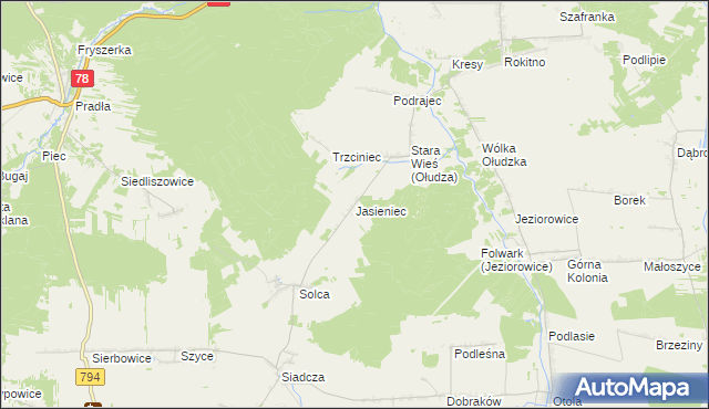 mapa Jasieniec gmina Pilica, Jasieniec gmina Pilica na mapie Targeo