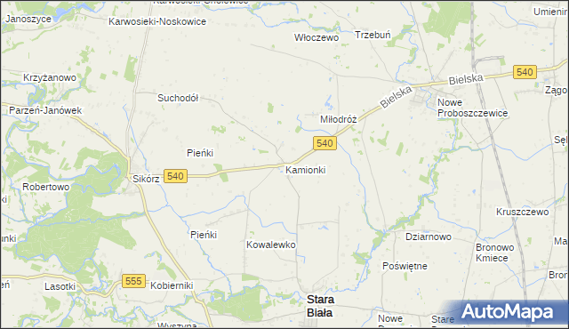 mapa Kamionki gmina Stara Biała, Kamionki gmina Stara Biała na mapie Targeo