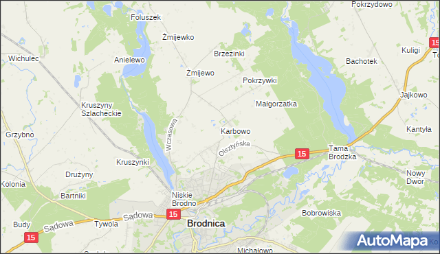 mapa Karbowo gmina Brodnica, Karbowo gmina Brodnica na mapie Targeo