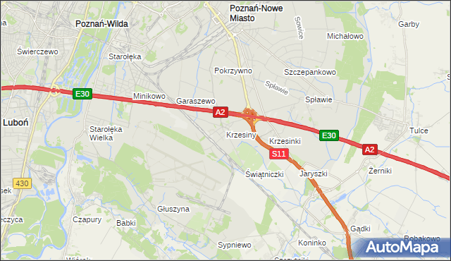 mapa Krzesiny, Krzesiny na mapie Targeo