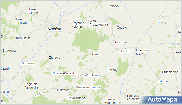 mapa Kunki gmina Szreńsk, Kunki gmina Szreńsk na mapie Targeo