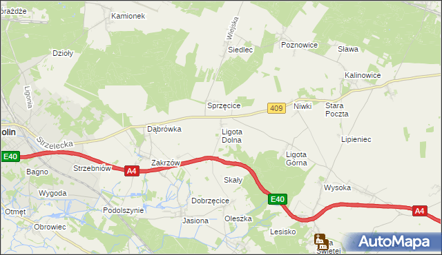 mapa Ligota Dolna gmina Strzelce Opolskie, Ligota Dolna gmina Strzelce Opolskie na mapie Targeo