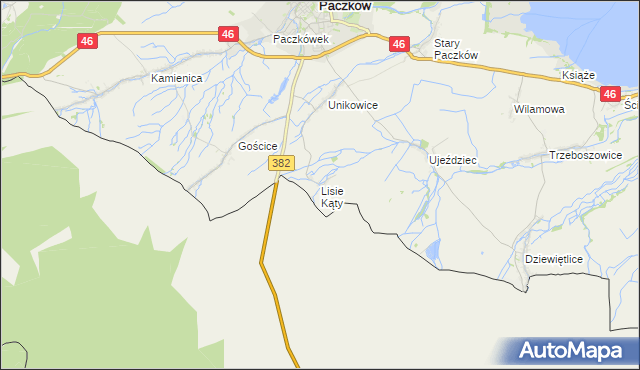 mapa Lisie Kąty gmina Paczków, Lisie Kąty gmina Paczków na mapie Targeo