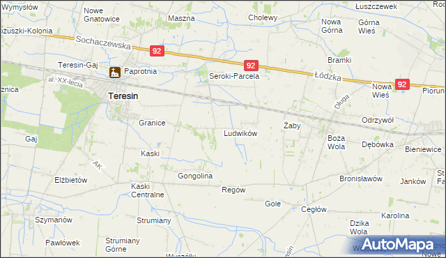 mapa Ludwików gmina Teresin, Ludwików gmina Teresin na mapie Targeo