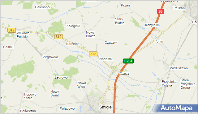 mapa Nadolnik gmina Śmigiel, Nadolnik gmina Śmigiel na mapie Targeo