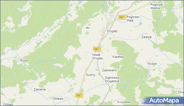 mapa Nowe Drygały, Nowe Drygały na mapie Targeo