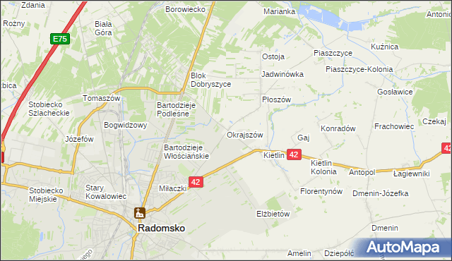 mapa Okrajszów, Okrajszów na mapie Targeo