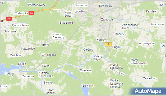 mapa Oleśnik gmina Bełchatów, Oleśnik gmina Bełchatów na mapie Targeo