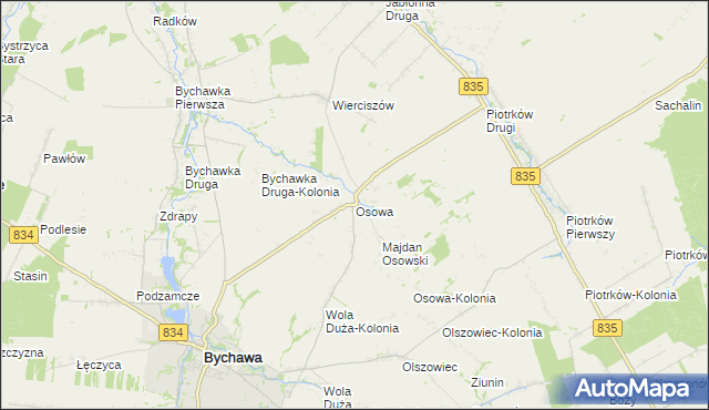 mapa Osowa gmina Bychawa, Osowa gmina Bychawa na mapie Targeo
