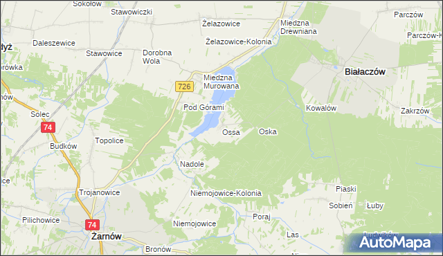 mapa Ossa gmina Białaczów, Ossa gmina Białaczów na mapie Targeo
