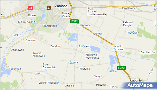 mapa Pniówek gmina Zamość, Pniówek gmina Zamość na mapie Targeo