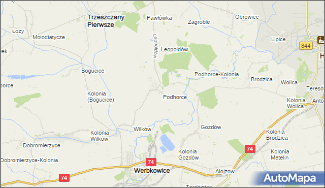 mapa Podhorce gmina Werbkowice, Podhorce gmina Werbkowice na mapie Targeo