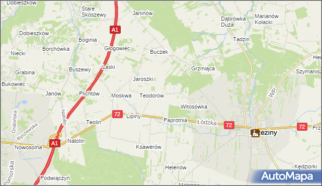 mapa Polik gmina Brzeziny, Polik gmina Brzeziny na mapie Targeo