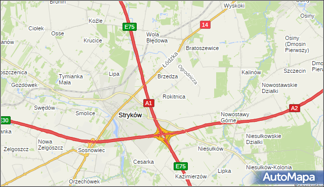 mapa Rokitnica gmina Stryków, Rokitnica gmina Stryków na mapie Targeo