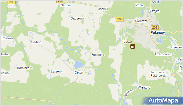 mapa Rosocha gmina Polanów, Rosocha gmina Polanów na mapie Targeo