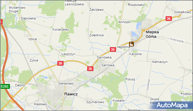 mapa Sarnówka gmina Rawicz, Sarnówka gmina Rawicz na mapie Targeo