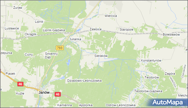 mapa Sieraków gmina Przyrów, Sieraków gmina Przyrów na mapie Targeo