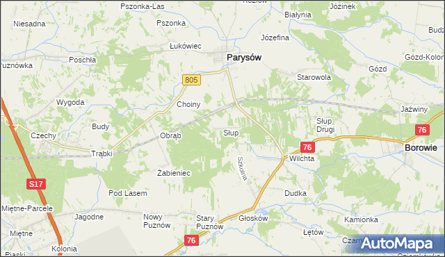 mapa Słup gmina Parysów, Słup gmina Parysów na mapie Targeo