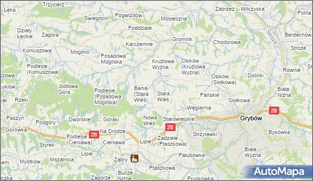 mapa Stara Wieś gmina Grybów, Stara Wieś gmina Grybów na mapie Targeo