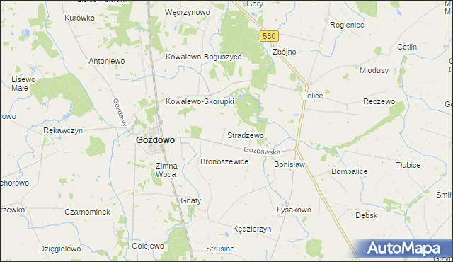 mapa Stradzewo gmina Gozdowo, Stradzewo gmina Gozdowo na mapie Targeo