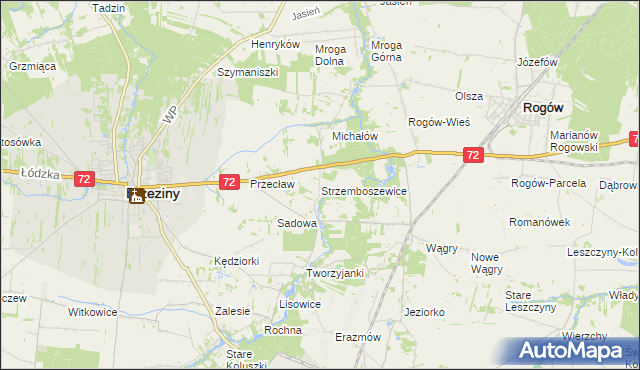 mapa Strzemboszewice, Strzemboszewice na mapie Targeo