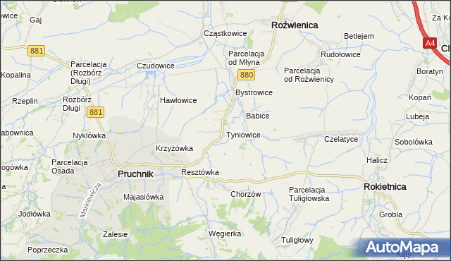 mapa Tyniowice, Tyniowice na mapie Targeo