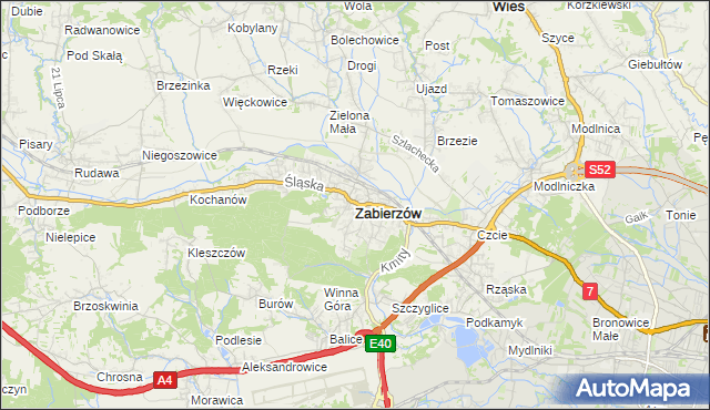 mapa Zabierzów powiat krakowski, Zabierzów powiat krakowski na mapie Targeo