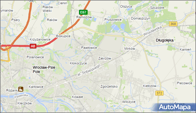 mapa Zakrzów gmina Wrocław, Zakrzów gmina Wrocław na mapie Targeo