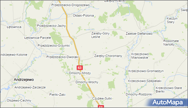 mapa Zaręby-Choromany, Zaręby-Choromany na mapie Targeo