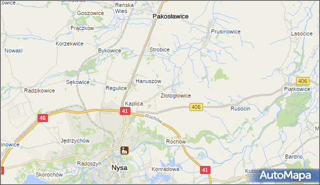 mapa Złotogłowice, Złotogłowice na mapie Targeo