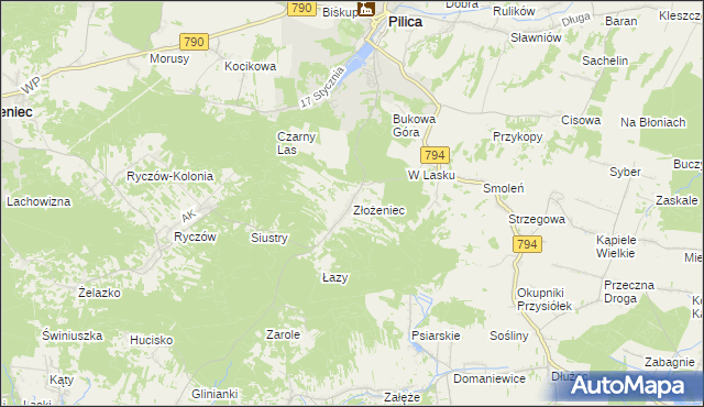 mapa Złożeniec, Złożeniec na mapie Targeo