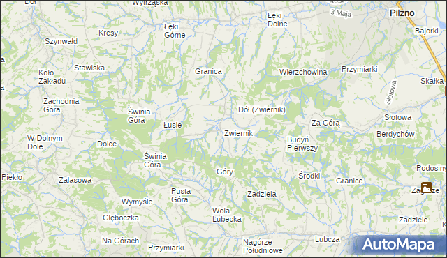 mapa Zwiernik gmina Pilzno, Zwiernik gmina Pilzno na mapie Targeo