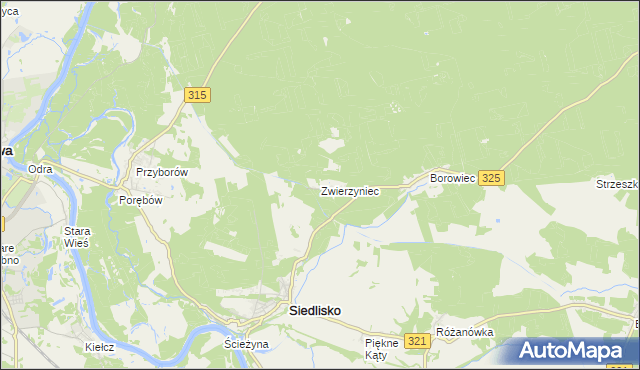 mapa Zwierzyniec gmina Siedlisko, Zwierzyniec gmina Siedlisko na mapie Targeo