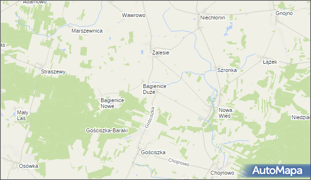 mapa Bagienice Małe gmina Kuczbork-Osada, Bagienice Małe gmina Kuczbork-Osada na mapie Targeo
