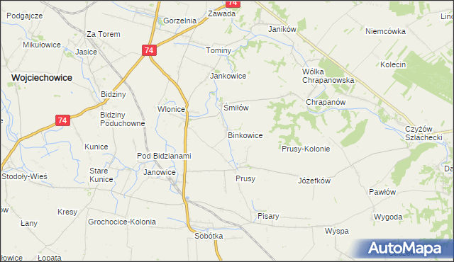 mapa Binkowice, Binkowice na mapie Targeo