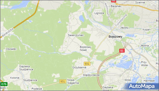 mapa Bojszowy Nowe, Bojszowy Nowe na mapie Targeo