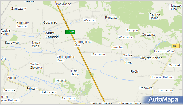 mapa Borowina gmina Stary Zamość, Borowina gmina Stary Zamość na mapie Targeo