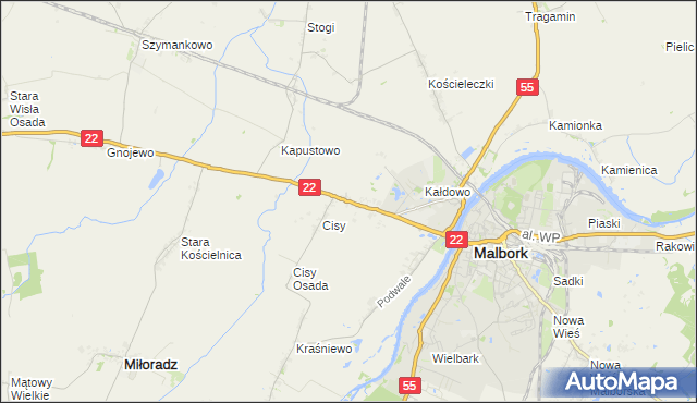 mapa Kałdowo gmina Malbork, Kałdowo gmina Malbork na mapie Targeo