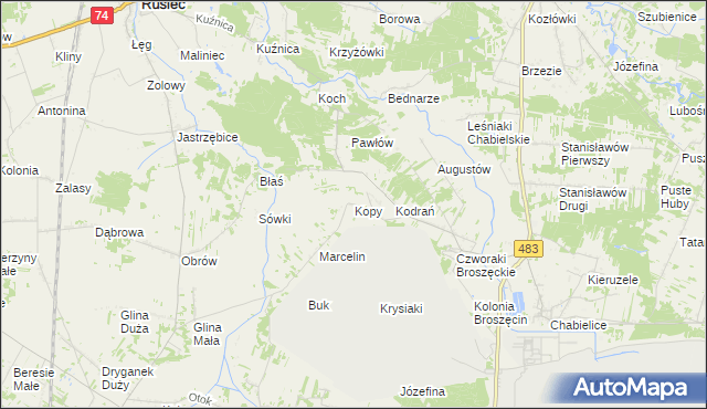 mapa Kopy gmina Rząśnia, Kopy gmina Rząśnia na mapie Targeo
