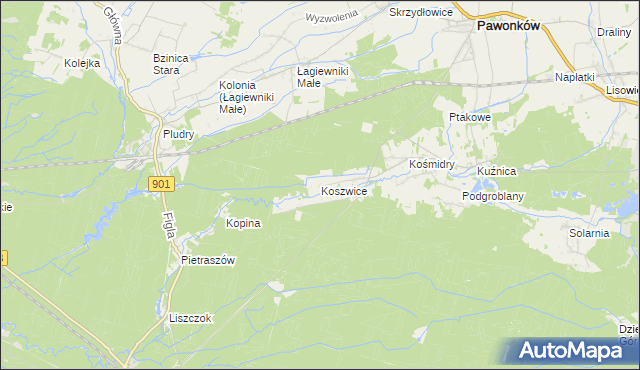mapa Koszwice, Koszwice na mapie Targeo