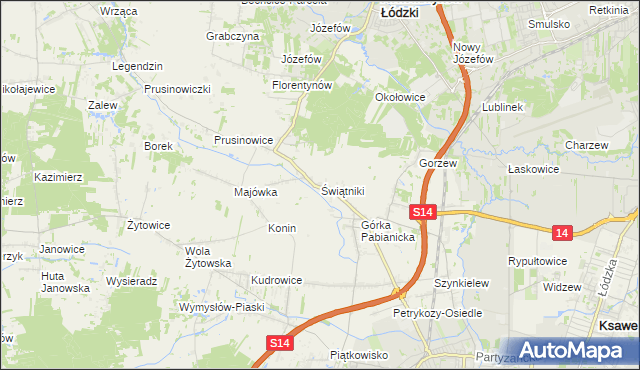 mapa Świątniki gmina Pabianice, Świątniki gmina Pabianice na mapie Targeo