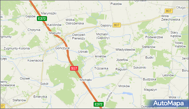 mapa Anielów gmina Sobolew, Anielów gmina Sobolew na mapie Targeo