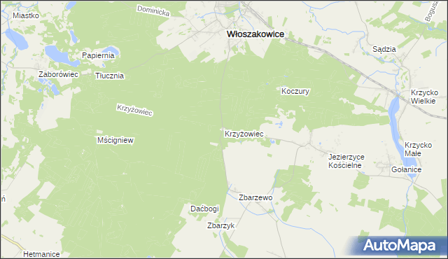 mapa Krzyżowiec gmina Włoszakowice, Krzyżowiec gmina Włoszakowice na mapie Targeo