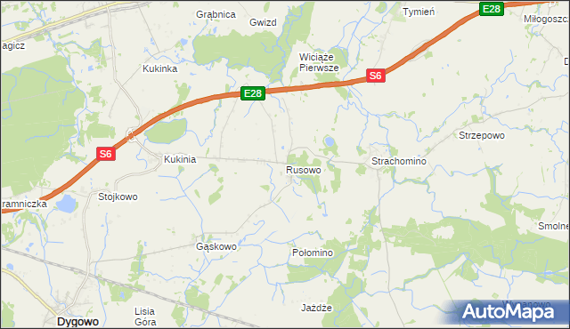 mapa Rusowo, Rusowo na mapie Targeo