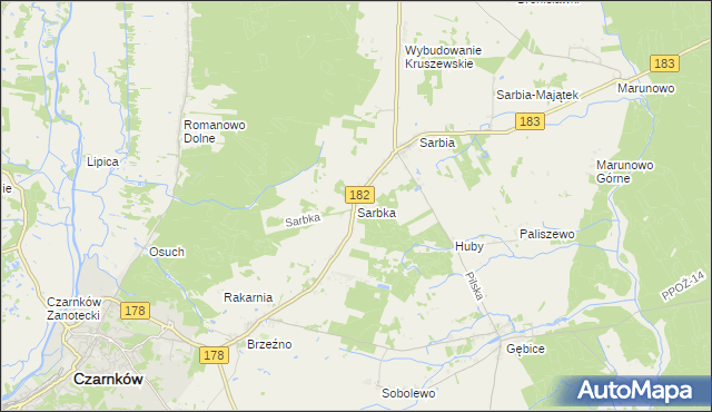 mapa Sarbka gmina Czarnków, Sarbka gmina Czarnków na mapie Targeo
